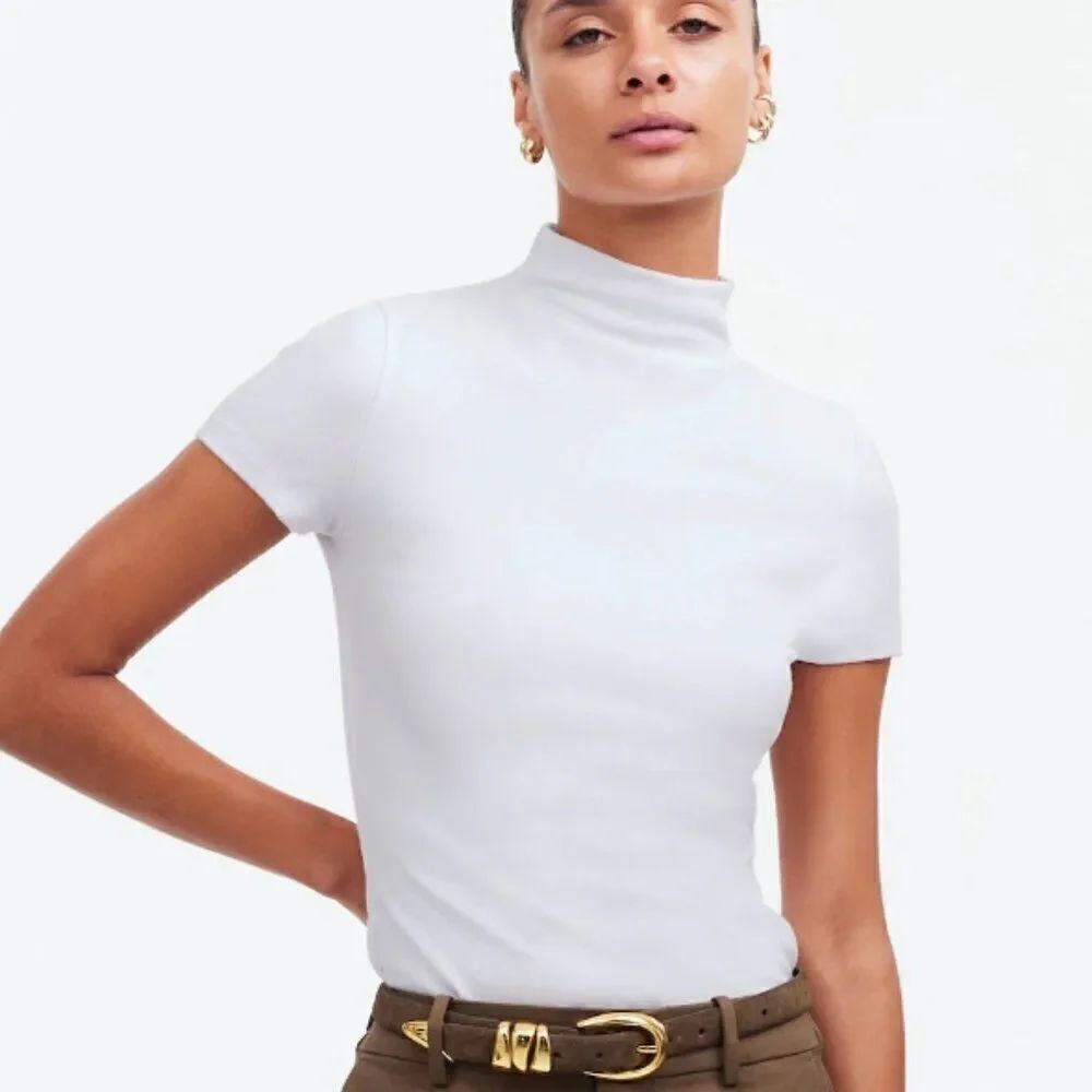 Madewell ns583 white Short-Sleeve Mockneck Tee  NWT